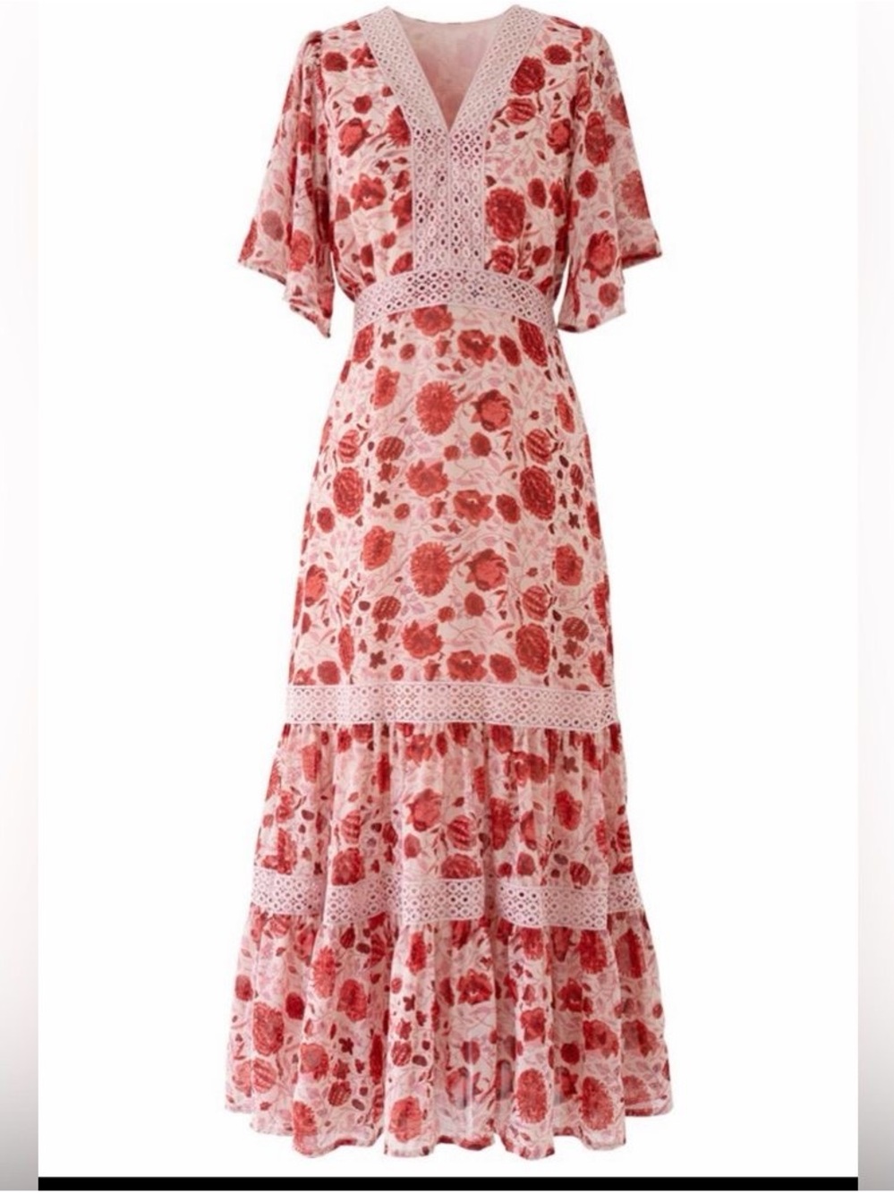 Chicwish Blush & Rose Floral V-Neck Maxi Dress